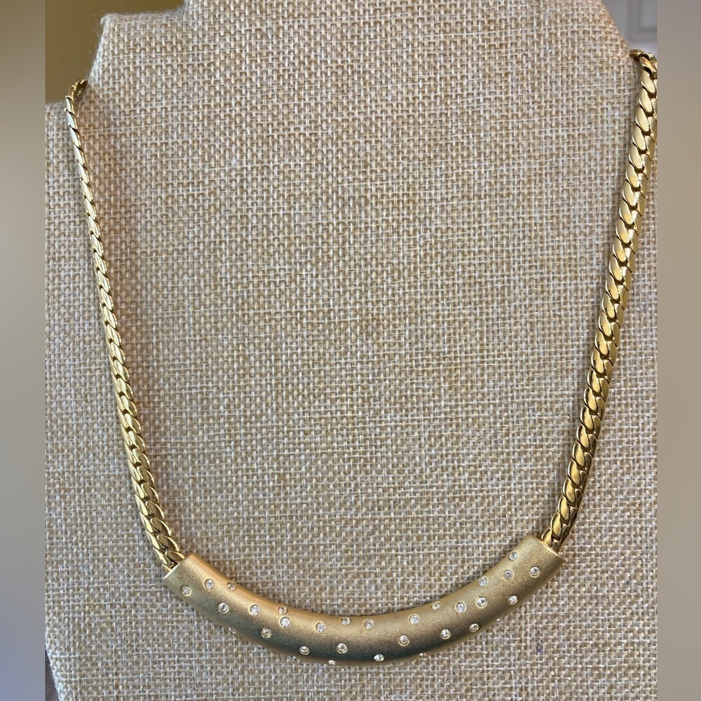 Status Gold Tone Collar Necklace‎ with Stones Accent
